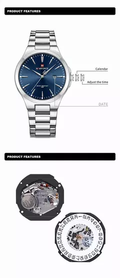 NAVIFORCE, diseño Original, relojes de moda para hombre, calendario Simple de acero inoxidable, relojes de pulsera impermeables para hombre, reloj Masculino - Eleganzie