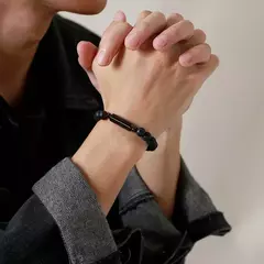 Vnox Pulseras de urna con cuentas de piedra de lava informales para hombres para cenizas, joyería conmemorativa de recuerdo de cremación de tubo hueco, longitud ajustable