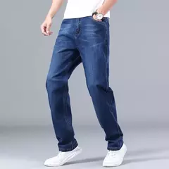 Pantalones vaqueros clásicos para hombre, Jeans azules finos, elásticos avanzados, rectos, sueltos, de marca, talla grande 40, 42, 44, novedad de 2023 - comprar en línea