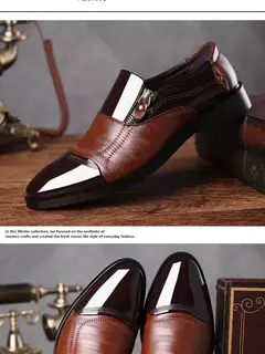 Zapatos de cuero formales de negocios informales para hombres de gran tamaño, zapatos de punta estrecha para hombres, zapatos casuales perezosos sin cordones para hombres - tienda en línea