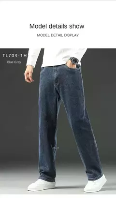 Pantalones vaqueros elásticos de cintura alta para hombre, Jeans clásicos de negocios informales para oficina, a la moda, color azul marino, otoño e invierno, nuevos