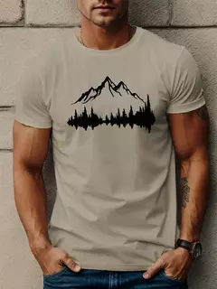 Camiseta holgada informal de algodón 100% para hombre, camiseta de manga corta con cuello redondo y estampado de montañas y árboles de talla grande, deportiva, de verano