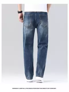 Pantalones vaqueros informales elásticos de algodón puro para hombre, pantalones de pierna ancha rectos holgados clásicos, pantalones vaqueros lavados de marca de alta calidad - buy online