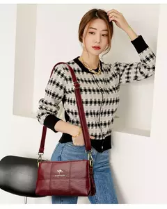 Bandolera de cuero suave con hilo de dos capas, bolso cruzado de lujo para mujer, bolsos pequeños a cuadros para mujer y bolso de mano, bolso principal