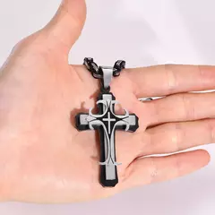 Vnox-collar con Cruz para hombre, cadena Bizantina de 4MM, colgante de crucifijo católico de acero inoxidable Punk Rock, joyería religiosa - comprar en línea