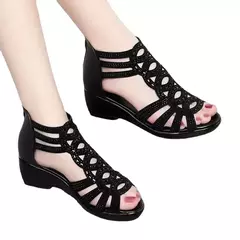 Sandalias romanas de cuero suave para mujer, novedad de verano 2023, prendas de vestir de suela blanda, zapatos de cuña para mujer, zapatos informales de diseñador a la moda para mujer - online store