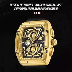 Image of Marca de moda NAVIFORCE, relojes de cuarzo con diseño dorado para hombre, reloj de pulsera informal para hombre, reloj multifunción de PU resistente al agua de gran diámetro