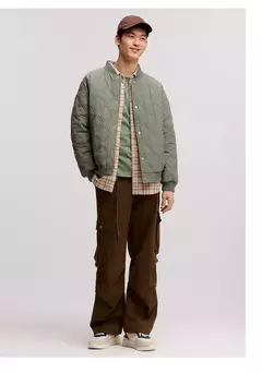 Image of Semir-Chaqueta de algodón con textura de rombos para hombre, chaqueta fina de béisbol, acolchada, ligeramente arrugada, a la moda, invierno, 2024