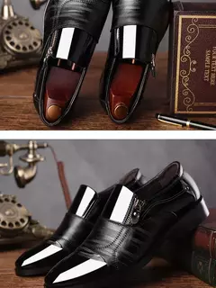 Zapatos de cuero formales de negocios informales para hombres de gran tamaño, zapatos de punta estrecha para hombres, zapatos casuales perezosos sin cordones para hombres
