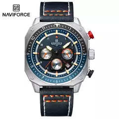 Imagen de NAVIFORCE, relojes deportivos multifunción resistentes al agua para hombre, reloj de pulsera cuadrado luminoso analógico de cuarzo de marca de lujo de cuero de moda