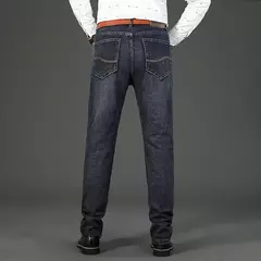 2025 moda cuatro estaciones clásico azul negro trabajo pantalones vaqueros hombres Jeans Casual recto estiramiento ropa de marca masculina - Eleganzie