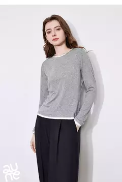 TOYOUTH-Camiseta de manga larga para mujer, Tops versátiles de dos piezas falsos con empalme contrastante de Lyocell, primavera 2025 - comprar en línea