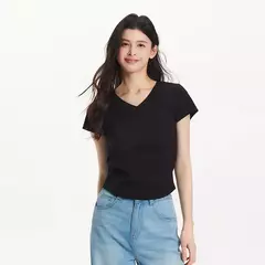 Imagen de Semir-Camiseta de manga corta para mujer, Top recortado ajustado con hombros descubiertos, Top bordado de verano 2025, versátil para trajes elegantes