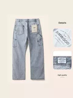 SIMWOOD 2025 Primavera Verano nuevos pantalones vaqueros sueltos relajantes para hombres pantalones vaqueros Cargo de tela de 11oz - online store