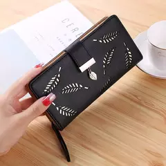 Cartera de moda para mujer, monedero de cuero PU para teléfono, bolsa de hojas huecas para mujer, bolso de mano para mujer, tarjeteros, carteras largas en internet
