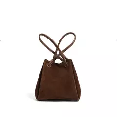 Imagen de Bolso de hombro tipo bandolera de piel de ante de lujo, bolso tipo cubo tipo cesta de compras de alta calidad, bolso marrón clásico de moda para mujer