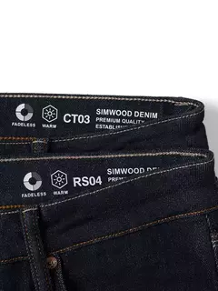 SIMWOOD 2025 Otoño Invierno nuevo ajuste Regular 15oz pantalones vaqueros indecolorables hombres cómodo proceso cepillado forro pantalones vaqueros pesados