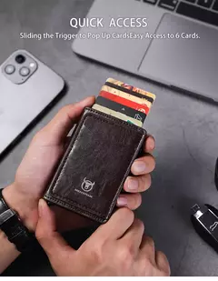 Bullcaptain-tarjetero para hombre, billetera con bloqueo RFID, caja de aluminio protegida, billeteras de cuero con Clip para dinero, tarjetero en internet