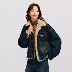 Semir-chaqueta vaquera de retales para mujer, chaqueta acolchada con solapa de piel de conejo de imitación, holgada, invierno, 2024