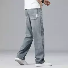 2025, nuevo verano, pantalones vaqueros ultrafinos de Lyocell para hombre, tela suave drapeada, pantalones vaqueros informales rectos sueltos, pantalones elásticos de seda helada para hombre