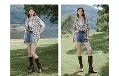 TOYOUTH, blusa de manga larga para mujer, camisa informal con cuello vuelto Retro a cuadros de algodón, primavera 2025, Tops - tienda en línea