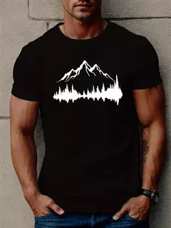 Camiseta holgada informal de algodón 100% para hombre, camiseta de manga corta con cuello redondo y estampado de montañas y árboles de talla grande, deportiva, de verano - online store