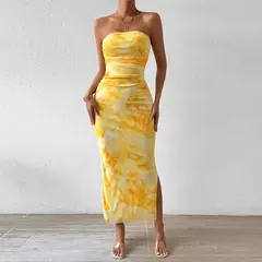 Mia Muse-vestidos de vacaciones de verano con estampado gráfico decente, sin tirantes, sin mangas, con hombros descubiertos, Maxi vestidos con abertura lateral para mujer - tienda en línea
