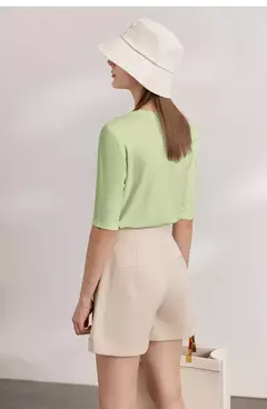 AMII minimalismo 2025 camisetas de verano para mujer nuevo algodón elástico media manga recta sólida básico Oficina señora Tops 12412016 - comprar en línea