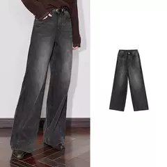 TOYOUTH mujeres Denim Jeans 2024 Otoño Invierno nueva cintura media recta pierna ancha pantalones largos - tienda en línea