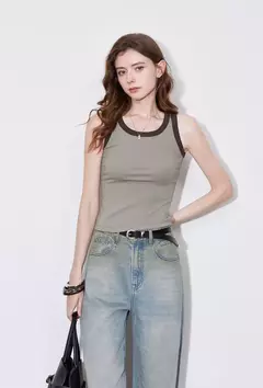 TOYOUTH mujeres camisetas sin mangas 2025 primavera nuevo Color contrastante cintura delgada chaleco sin mangas - tienda en línea