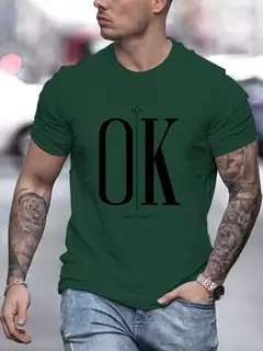 Image of Camiseta holgada de verano 100 algodón con estampado OK para hombre, Tops de diseño moderno, camiseta de manga corta de calle, ropa de algodón