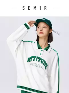Semir 2024 POLO mujer de gran tamaño letra impresa Color contrastante moda deportiva básica nueva primavera Tops camisa en internet