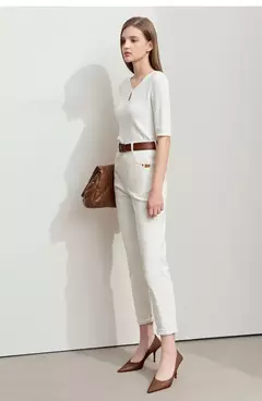 Amii 2025 primavera Casual Slim mujeres Jeans pantalones elásticos de cintura algodón Jeans cónicos moda alta calidad DenimTrousers 12541126 - Eleganzie
