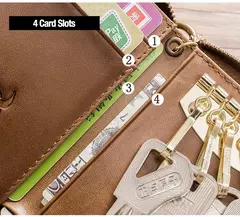 Imagen de BULLCAPTAIN, bolso para tarjetas y llaves de cuero genuino para hombre, caja para llaves multifunción de alta calidad, llavero para coche, billetera, Mini tarjetero, Clip para llaves
