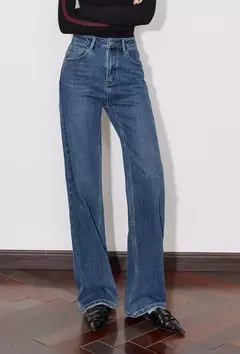 Imagen de TOYOUTH, pantalones vaqueros de mezclilla de lana para mujer, Otoño Invierno 20224, nuevos pantalones largos cálidos gruesos de pierna ancha recta de cintura media