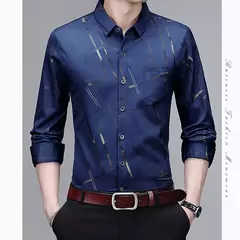 Camisa estampada de manga larga informal y de moda para hombre, top de negocios sin planchar y resistente a las arrugas - Eleganzie