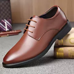 Zapatos de cuero genuino con cordones para hombre, calzado Formal de negocios, corte bajo, rendimiento coreano, boda on internet