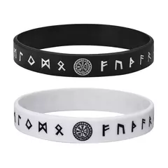 Imagen de Vnox Pulsera de silicona de 12 mm para hombres, pulsera de silicona de caucho suave, juego de brazaletes con runas y brújula vikinga nórdica