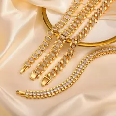 Pulsera de Cadena con Bloques e Incrustaciones de Circonita – Lujo Dorado - comprar en línea