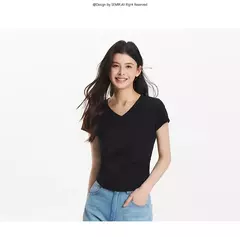 Imagen de Semir-Camiseta de manga corta para mujer, Top recortado ajustado con hombros descubiertos, Top bordado de verano 2025, versátil para trajes elegantes
