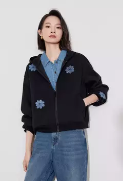 TOYOUTH-Sudadera con capucha para mujer, cárdigan informal con bordado Floral y cremallera, abrigo, otoño 2024