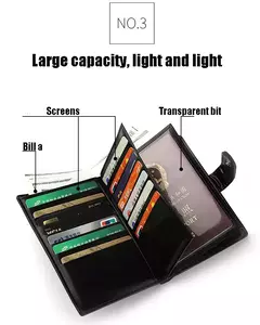 Cartera de cuero para pasaporte de alta capacidad para hombre, múltiples ranuras para tarjetas y una ventana de identificación transparente, bolso para tarjetas de visita Vintage