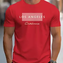 Camiseta holgada de verano 100% algodón para hombre, camiseta de manga corta con estampado gráfico de Los Ángeles grande, ajustada, informal, deportiva, con cuello redondo - buy online