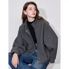 TOYOUTH-abrigo de lana para mujer, ropa gruesa con manga acampanada y cremallera, cuello levantado, prendas de vestir cálidas, otoño e invierno, 2024 - comprar en línea