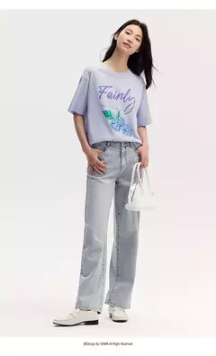 Semir-Camiseta de manga corta para mujer, Top de longitud media con hombros caídos, holgado e informal, con estampado de frutas y letras, novedad de verano 2024 - Eleganzie