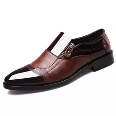 Imagen de Zapatos de cuero formales de negocios informales para hombres de gran tamaño, zapatos de punta estrecha para hombres, zapatos casuales perezosos sin cordones para hombres