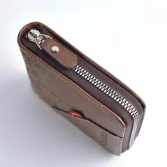 Cartera para hombre hecha de PU, monedero de piel de aceite de cera para hombre, monedero corto para hombre, tarjetero, billeteras con cremallera alrededor del dinero, monedero en internet
