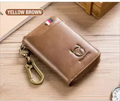 BULLCAPTAIN, bolso para tarjetas y llaves de cuero genuino para hombre, caja para llaves multifunción de alta calidad, llavero para coche, billetera, Mini tarjetero, Clip para llaves