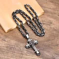 Vnox-collar con Cruz para hombre, cadena Bizantina de 4MM, colgante de crucifijo católico de acero inoxidable Punk Rock, joyería religiosa en internet