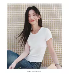 Semir-Camiseta de manga corta para mujer, Top recortado ajustado con hombros descubiertos, Top bordado de verano 2025, versátil para trajes elegantes